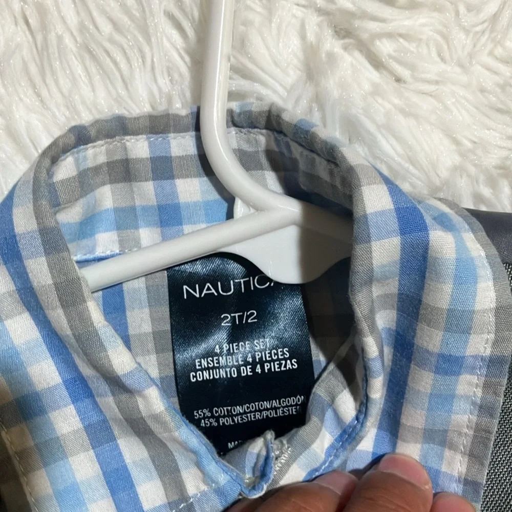 Nautica Gray Vest with Blue Plaid Shirt Set